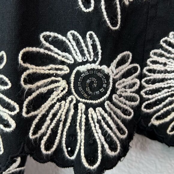 Vintage Marisol Womens Blazer Black White Floral Crop Length White Size L - Picture 8 of 11